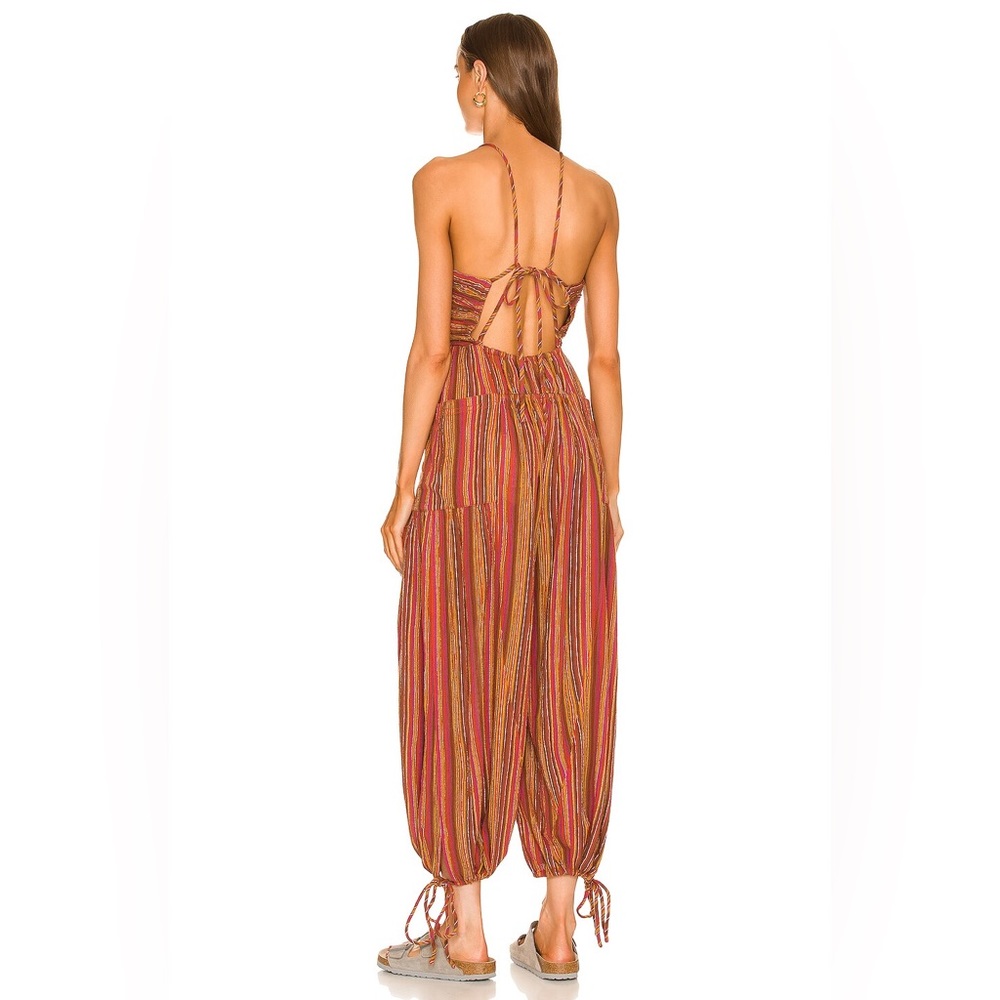 Free People Striped Halter Jumpsuit in Rust Multi - Picture 3 of 10
